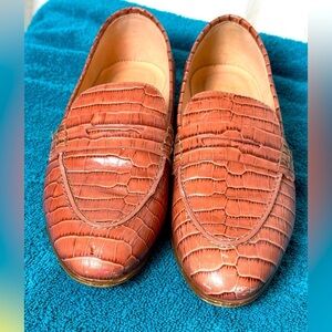 J. Crew Women's Sz 8 Academy Penny Loafers in Croc-Embossed Leather